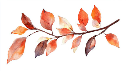 Autumn leaves branch in watercolor style, showcasing vibrant colors and delicate details