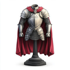 Fototapeta premium detailed suit of armor with red cape, displayed on pedestal