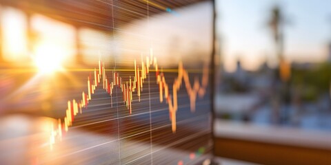 risk management analysis training concept. A close-up of a financial graph reflecting sunlight, symbolizing trading, investment, and market trends in an outdoor setting.