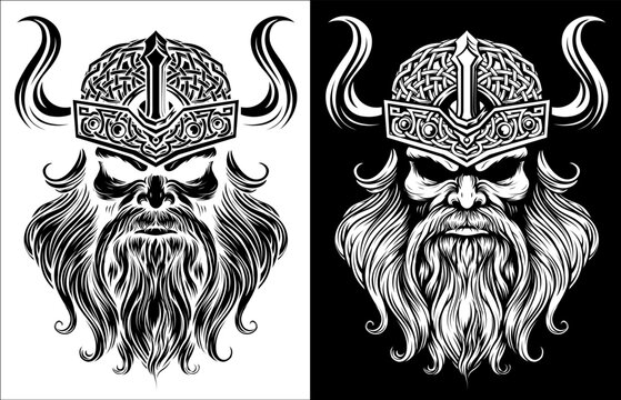 A Viking warrior or barbarian gladiator man mascot face looking strong wearing a helmet. In a retro vintage woodcut style.