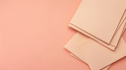 A stack of peach-colored papers on a peach background.