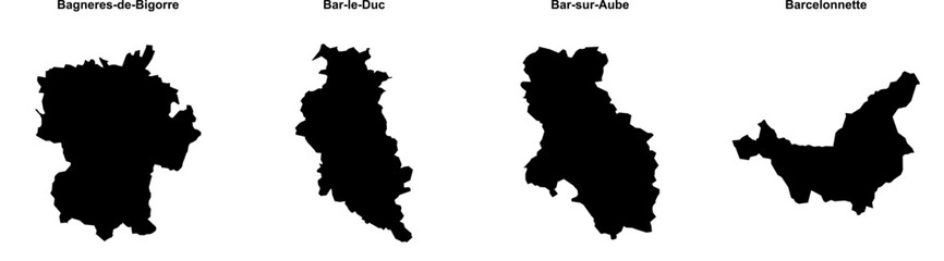 Bagneres-de-Bigorre, Bar-le-Duc, Bar-sur-Aube, Barcelonnette outline maps