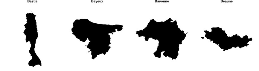 Bastia, Bayeux, Bayonne, Beaune outline maps