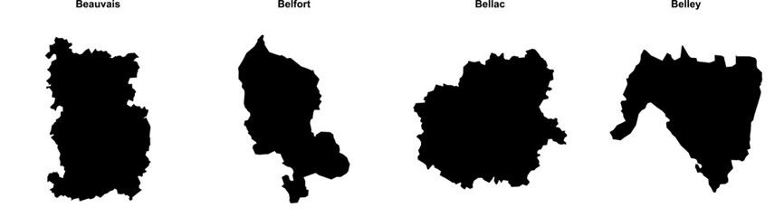 Obraz premium Beauvais, Belfort, Bellac, Belley outline maps