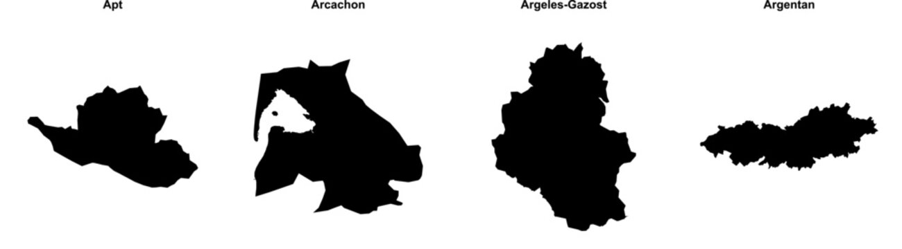 Apt, Arcachon, Argeles-Gazost, Argentan outline maps