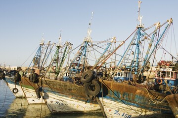 Boats in the fishing harbour of Essaouira, Morocco, Africa
