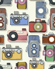 Retro style photograhic camera pattern in colors
