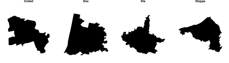 Creteil, Dax, Die, Dieppe outline maps