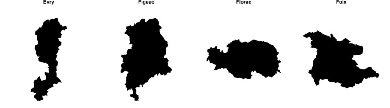 Evry, Figeac, Florac, Foix outline maps