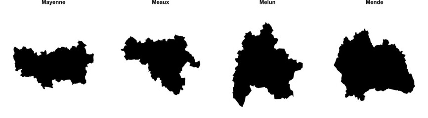 Mayenne, Meaux, Melun, Mende outline maps