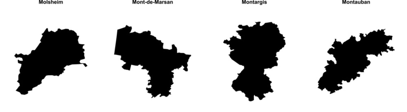 Molsheim, Mont-de-Marsan, Montargis, Montauban outline maps