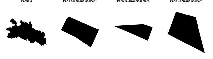 Pamiers, Paris 1er arrondissement, Paris 2e arrondissement, Paris 3e arrondissement outline maps