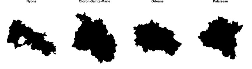 Nyons, Oloron-Sainte-Marie, Orleans, Palaiseau outline maps