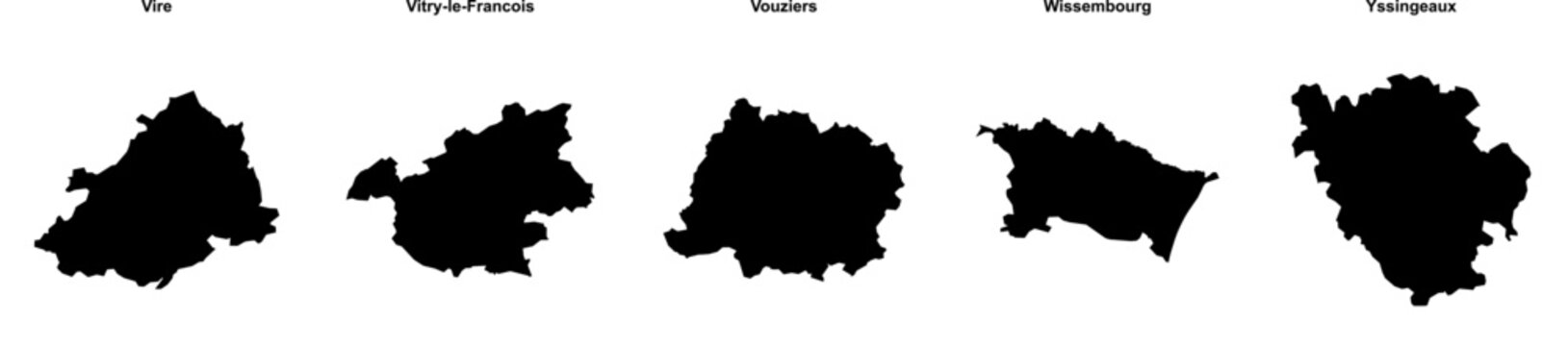 Vire, Vitry-le-Francois, Vouziers, Wissembourg, Yssingeaux outline maps
