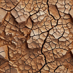 Abstract patterns of cracks in clay forming a contrast of parched earth and light coating