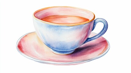 Watercolor Painting of a Teacup and Saucer