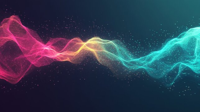 Abstract Flowing Wave of Particles, Digital Data Visualization, Vibrant Colors, Gradient Background