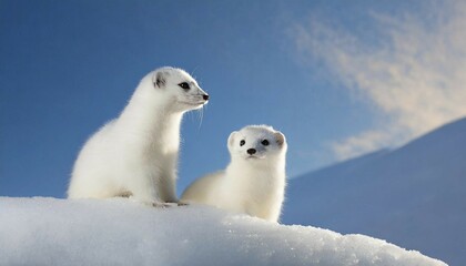 KI generated, animal, animals, mammal, mammals, biotope, habitat, a, individual, foraging, wildlife, stoat (Mustela erminea), winter, snow, ice, winter landscape