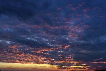 Cloudy sky at sunset, Bavaria, Germany, Europe