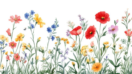 Vibrant wildflowers in a meadow during springtime showcasing colorful blooms and lush greenery