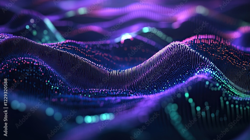 Poster sound wave. abstract background with interwoven dots and lines. 3d rendering