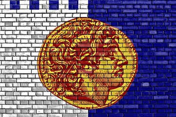 Flag of Thessaloniki painted on brick wall