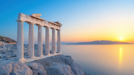 Fototapeta premium A breathtaking view of an ancient Greek city on a hill, with majestic marble columns, temples