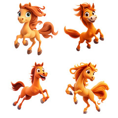 Fototapeta premium Cute cartoon horse, jumping pose, white background