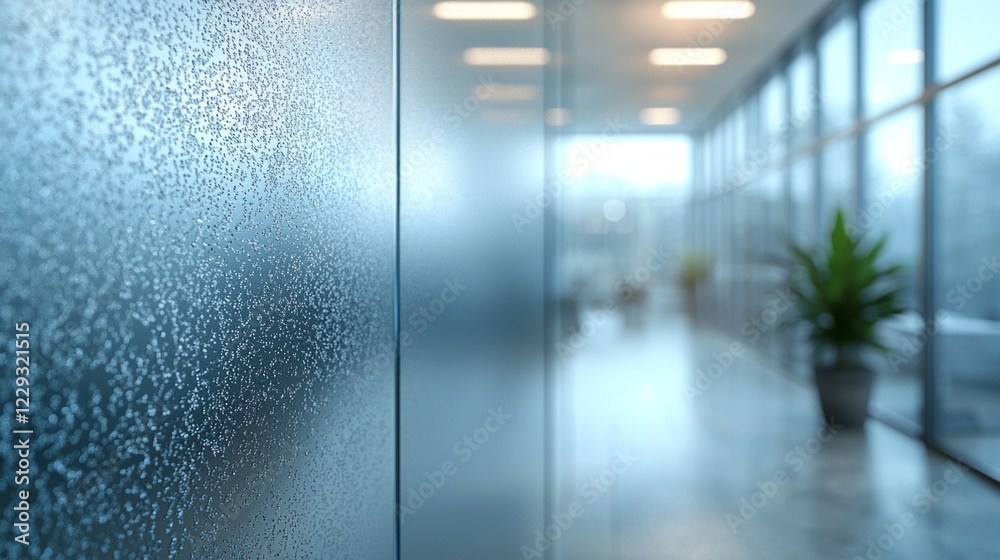 Aufkleber delicate frost forms an elegant texture on the glass, blurring the view of a tranquil hallway, where