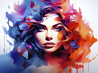 Fototapeta premium AI generated abstract portrait in vector art foundation watercolor textures with overlapping photographic elements