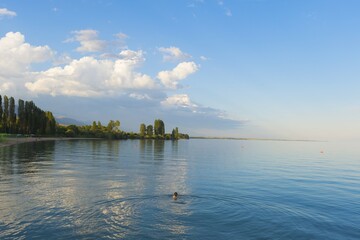 Obraz premium Karven resort beach, Issyk Kul lake, Kyrgyzstan, Asia
