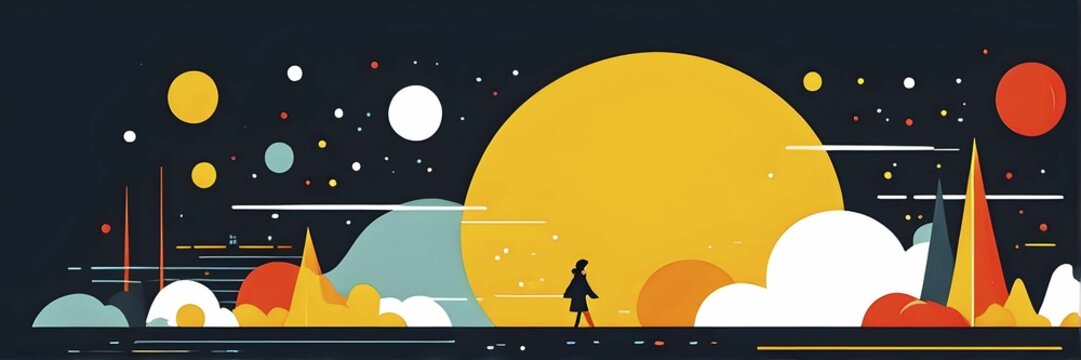 Vibrant minimalist wallpaper illustration in geometric shapes symbolizing fun and ease, AI generated