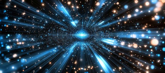 Obraz premium Abstract Glowing Cosmic Tunnel with Blue Streaks of Light, Dynamic Energy Flow of Big Bang