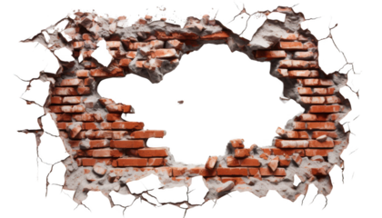 Broken brick wall isolated on transparent background