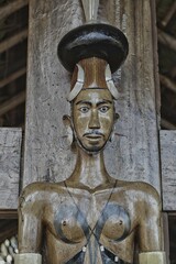 Traditional sculpture, Kisima Nagaland Hornbill festival, Kohima, Nagaland, India, Asia