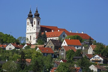 Fototapeta premium Tihany Abbey overlooks the town of Tihany on the Tihany Peninsula, Lake Balaton, Hungary, Europe