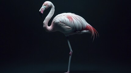 Fototapeta premium Elegant flamingo posing, dark studio, wildlife, zoological