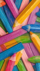 Vibrant Top-Down View of Multicolored Pencils in a Patterned Arrangement, Creative Concept for Art and Design Inspiration, 
