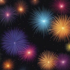 Naklejka premium Colorful fireworks burst in the dark night sky, adding bright, vibrant colors to the festive celebration, AI generated