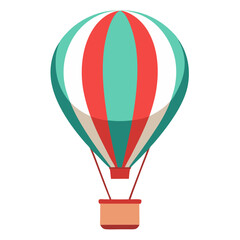 Naklejka premium A vibrant hot air balloon floats upward with a distinctive striped pattern in red and teal. Its basket hangs below, ready for an adventurous journey in the sky