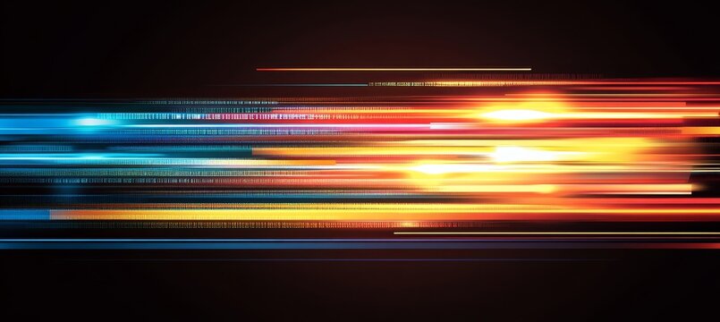 Neon Data Stream. Abstract Background With Speed Lines And Light Effects On Black Background.