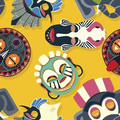 Tribal mask ethnic, seamless pattern vector design