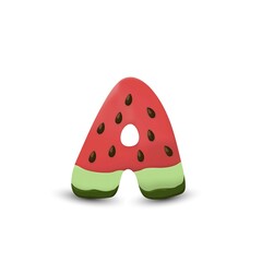 Watermelon letter A, 3d vector icon over white background