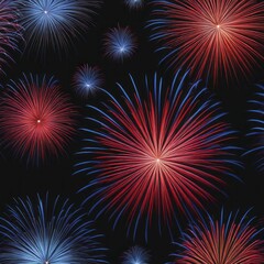 Obraz premium Sparkling red and blue fireworks lighting up the night sky, AI generated