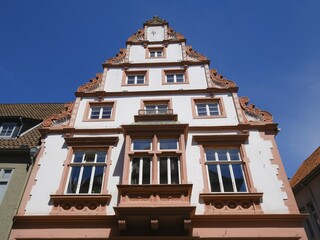 Stone gable house, community centre, old town, Lemgo, East Westphalia-Lippe, North Rhine-Westphalia, Germany, Europe