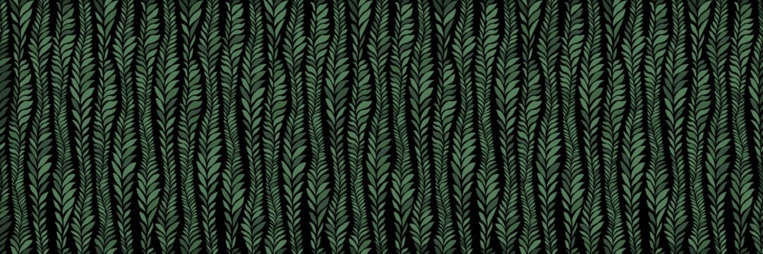Seamless green seaweeds pattern. Underwater algae vector template
