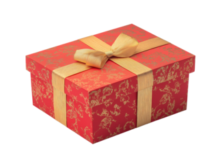 Elegant red gift box with white ribbon on transparent background
