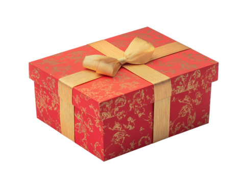 Elegant red gift box with white ribbon on transparent background - Powered by Adobe