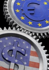 Symbolic image on the topic of economic dependence between the USA and Europe