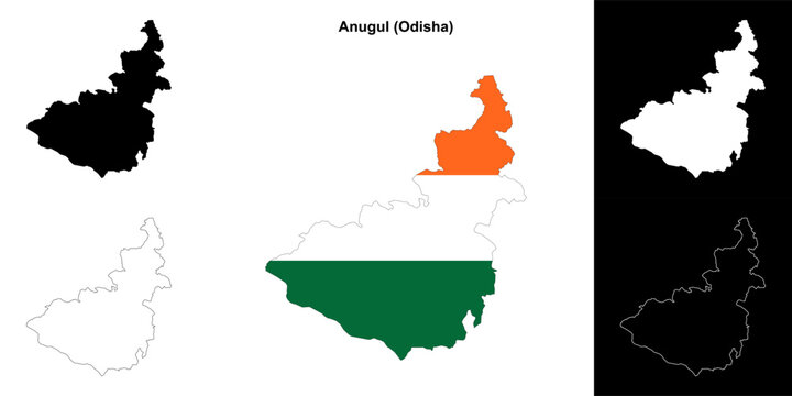 Anugul district (Odisha) blank outline map set
